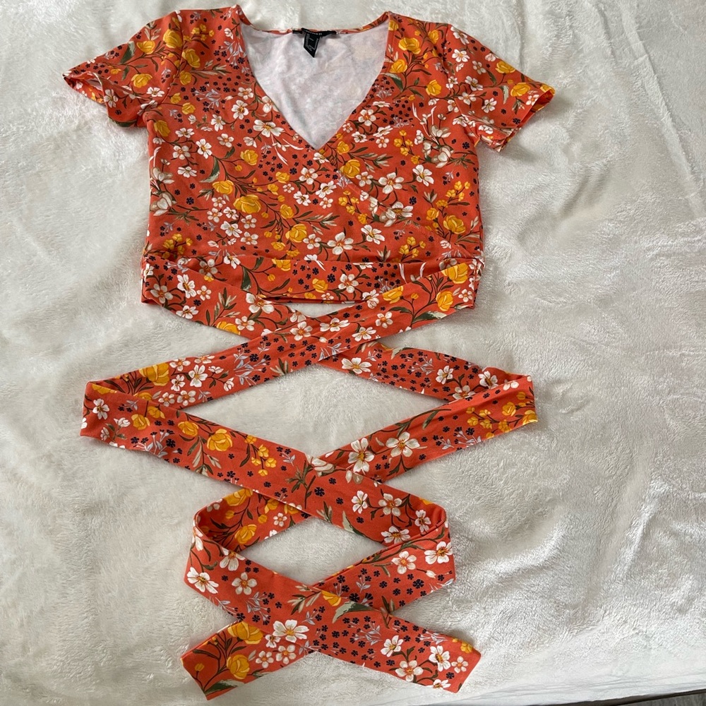 forever 21 crop top orange flower shirt